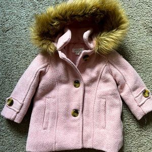 Pink Peacoat with faux fur hood